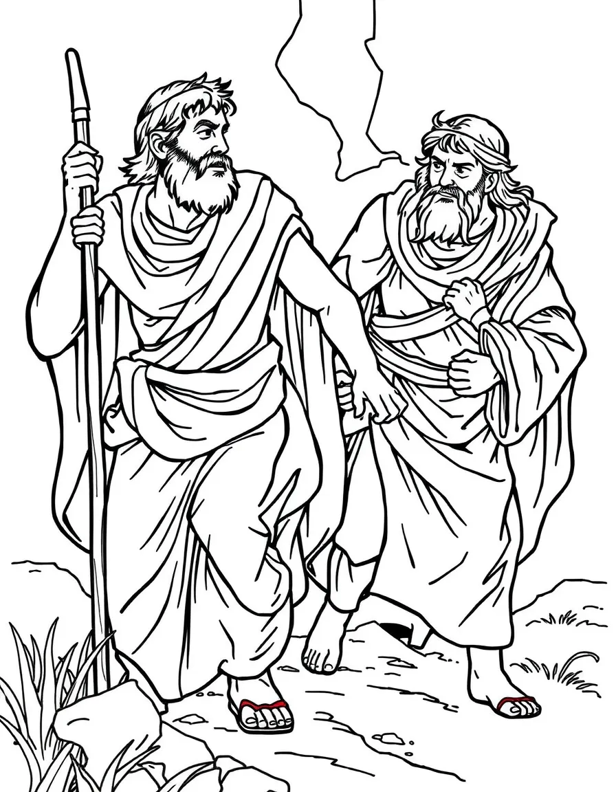 David escaping from Saul, with Jonathan helping him.