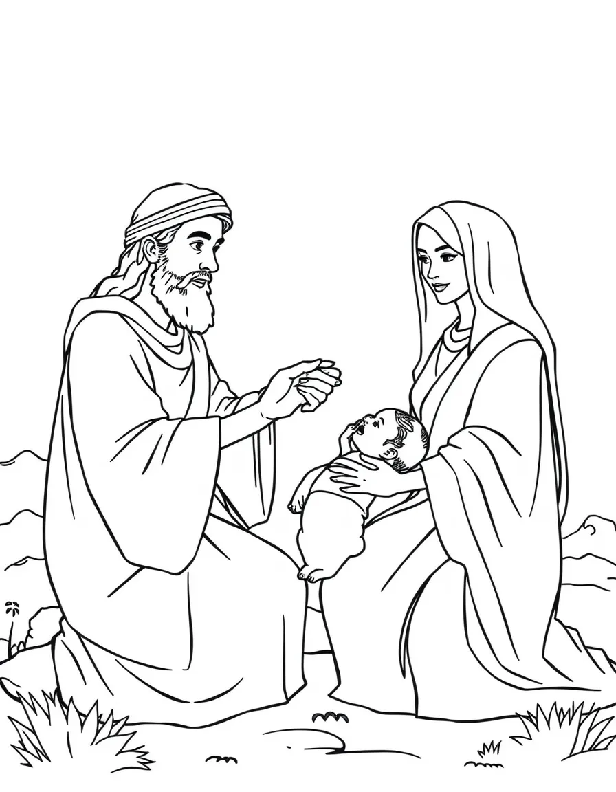 Solomon judging the two women with one baby.