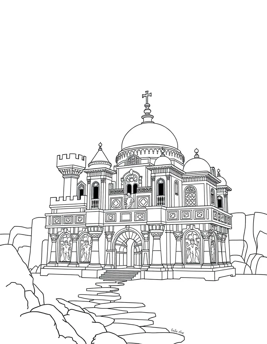 Solomon building his palace, with beautiful carvings.