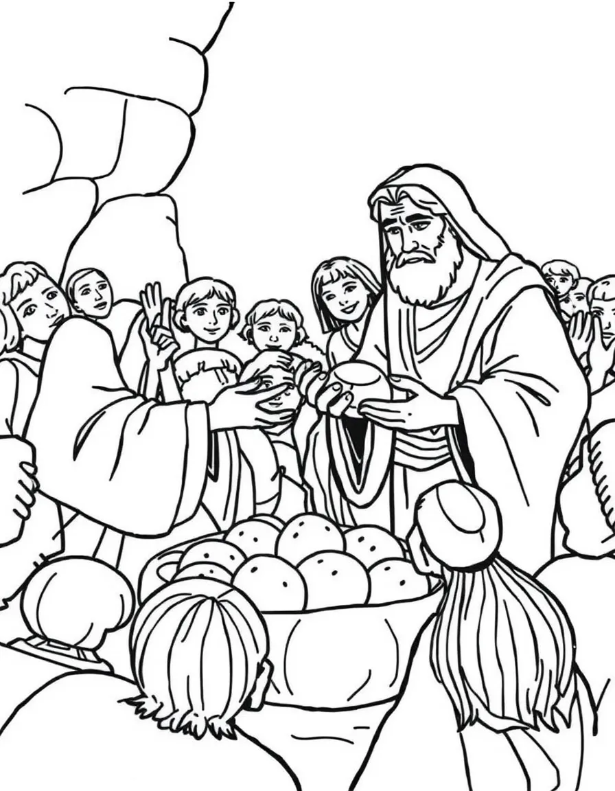 Elisha making twenty loaves of bread feed a hundred people.