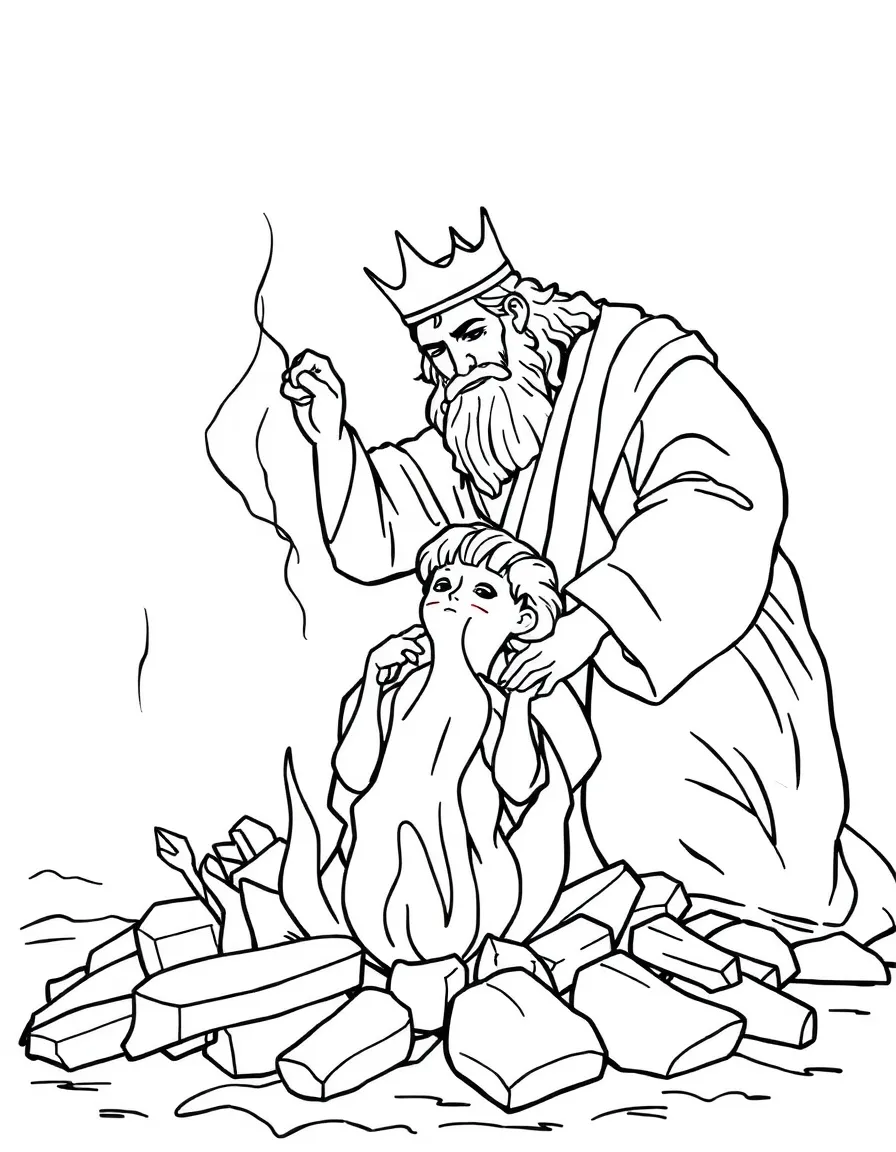 King Ahaz sacrificing his son in the fire.