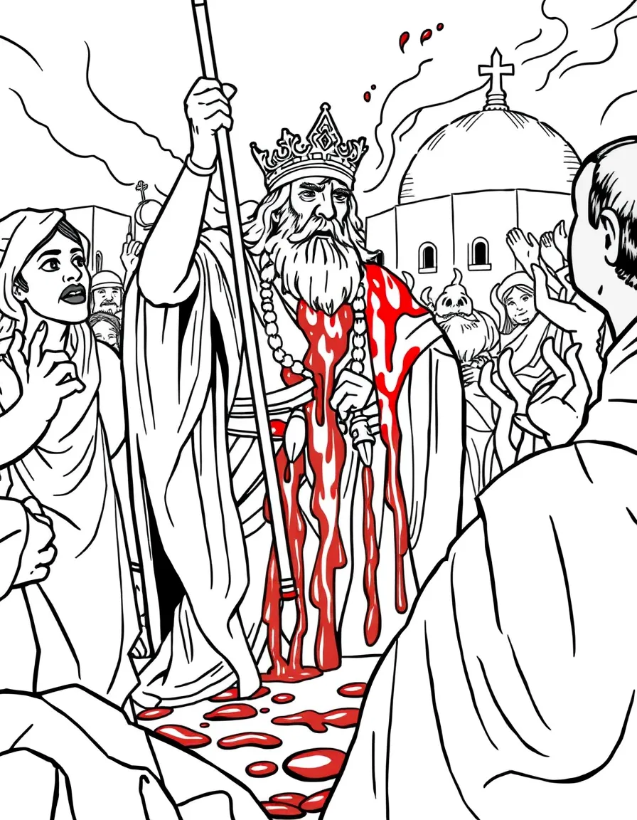 King Manasseh filling Jerusalem with innocent blood.