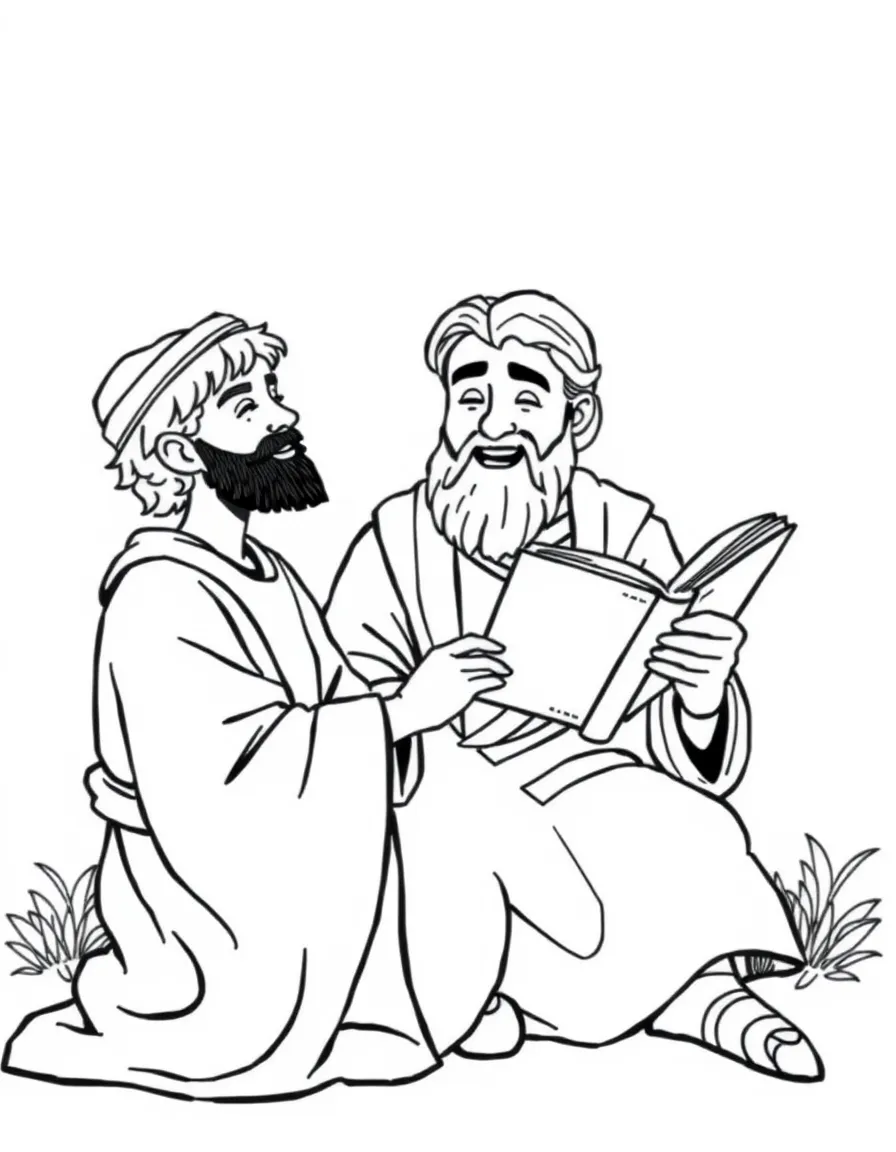 Ezra reading from the book of the Law with joy.