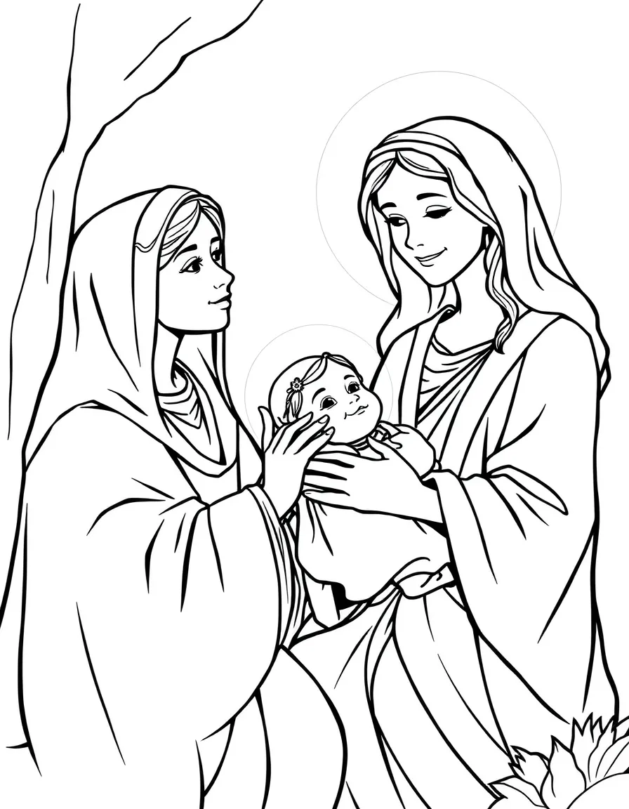 Anna the prophetess also seeing baby Jesus and giving thanks.