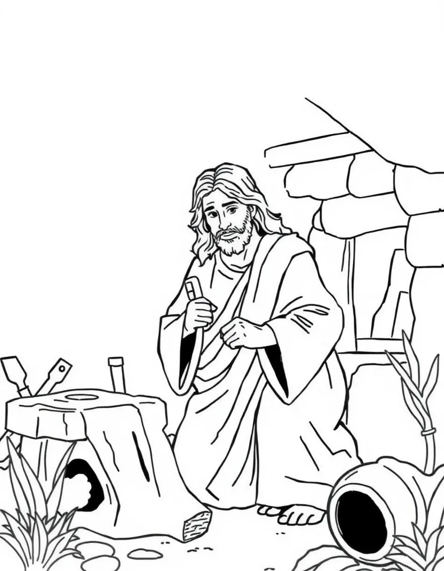Jesus growing up in Nazareth, learning carpentry.