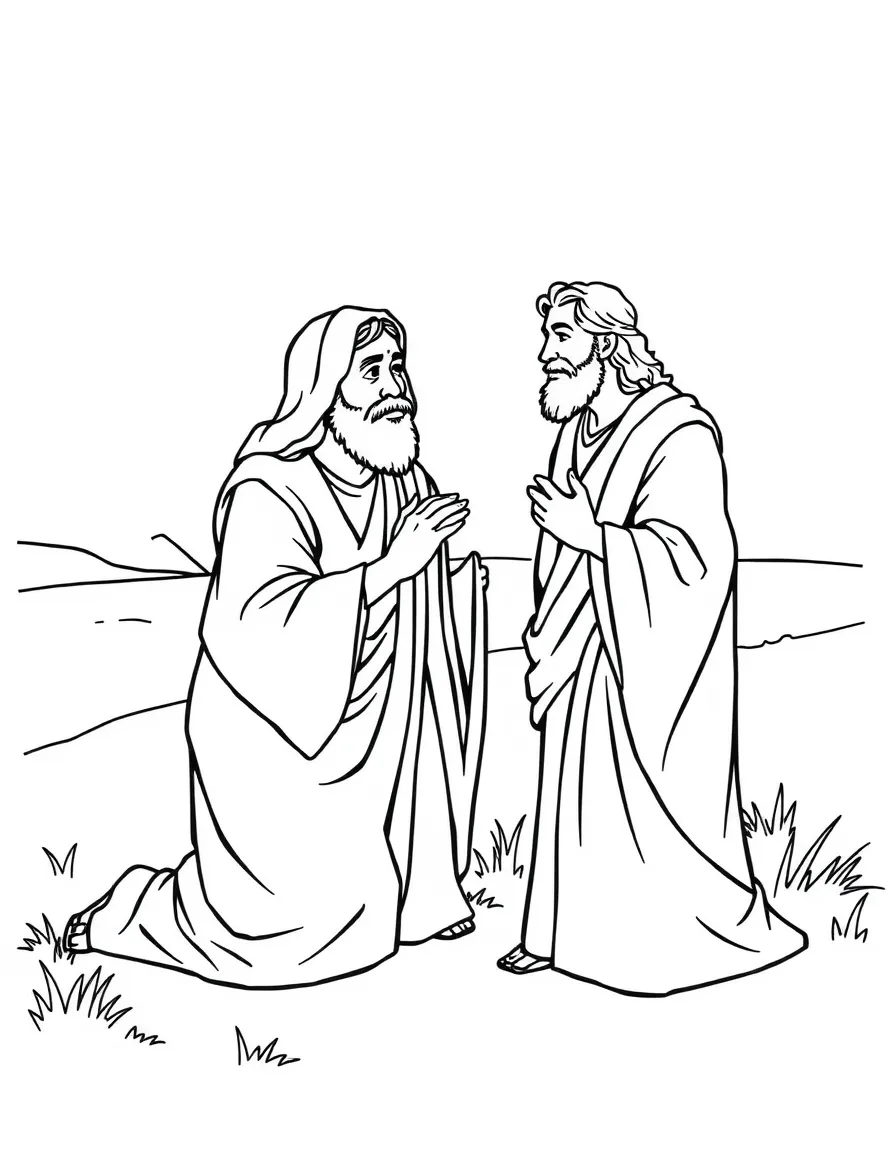 Jesus healing blind Bartimaeus by the roadside.