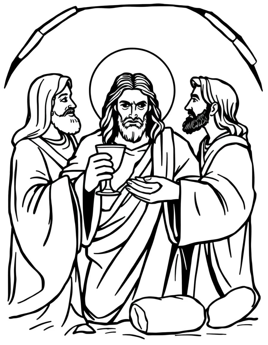 Jesus sharing the cup and bread as his body and blood.