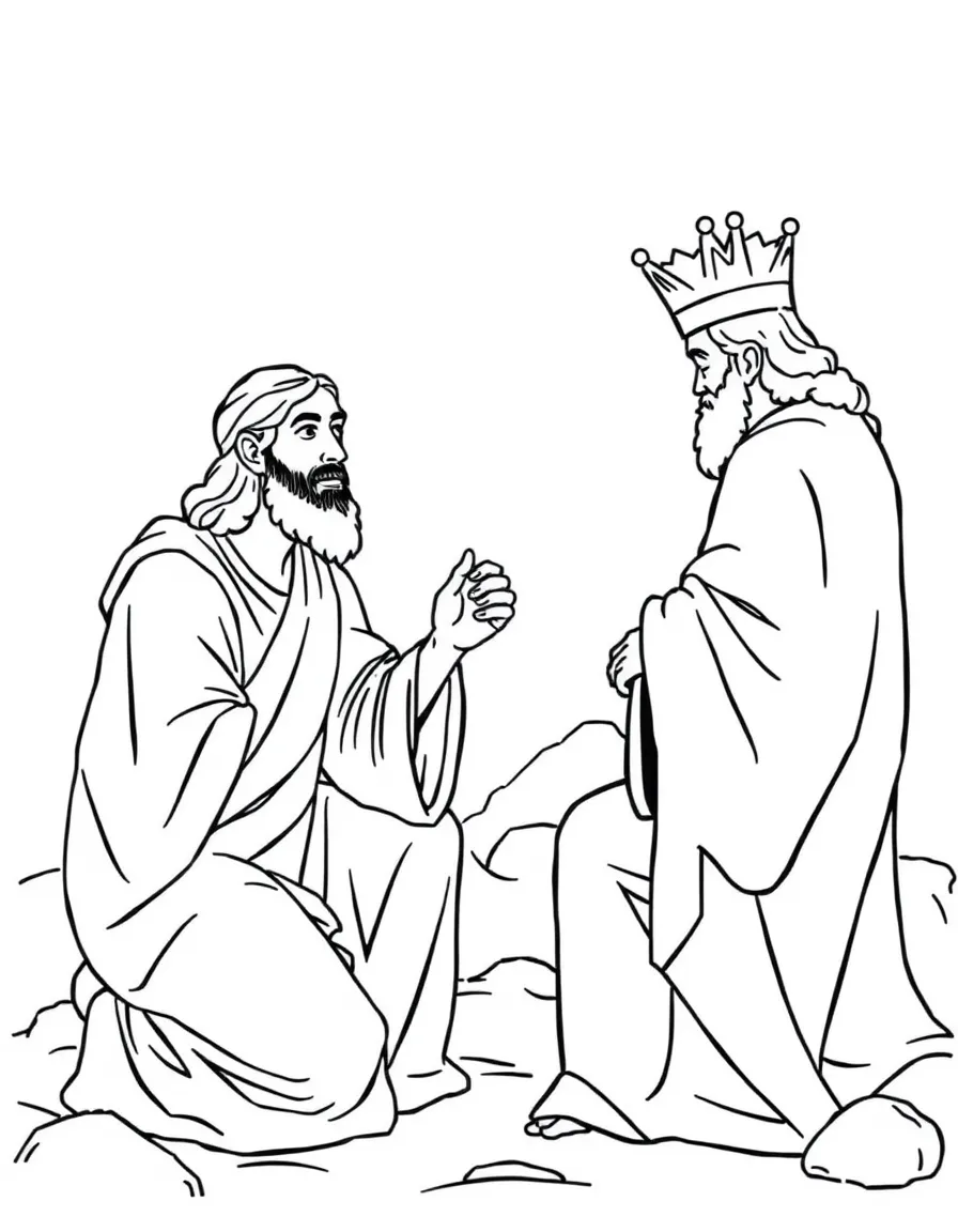 Jesus being questioned by Caiaphas, the high priest.