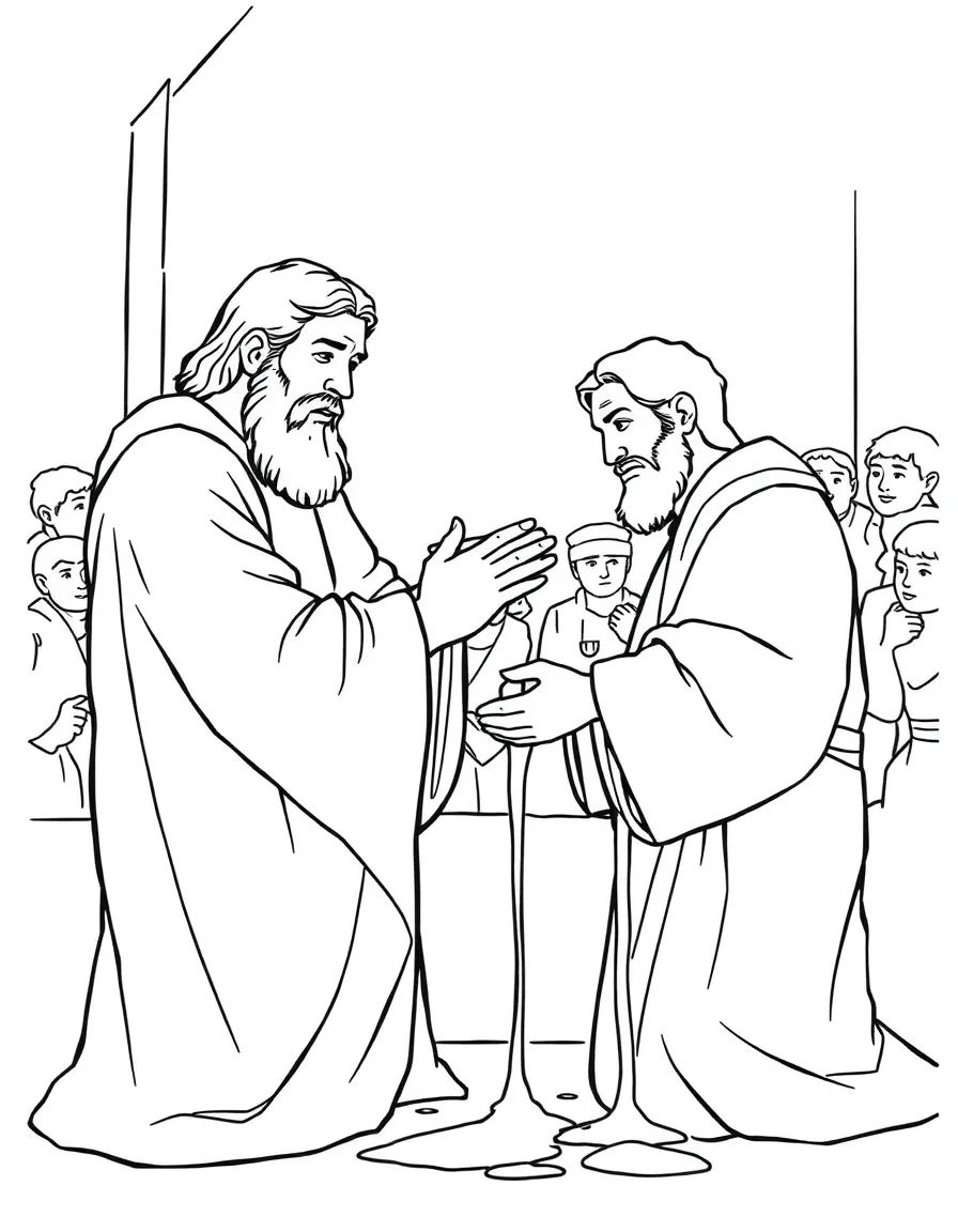 Pilate washing his hands of Jesus' blood.