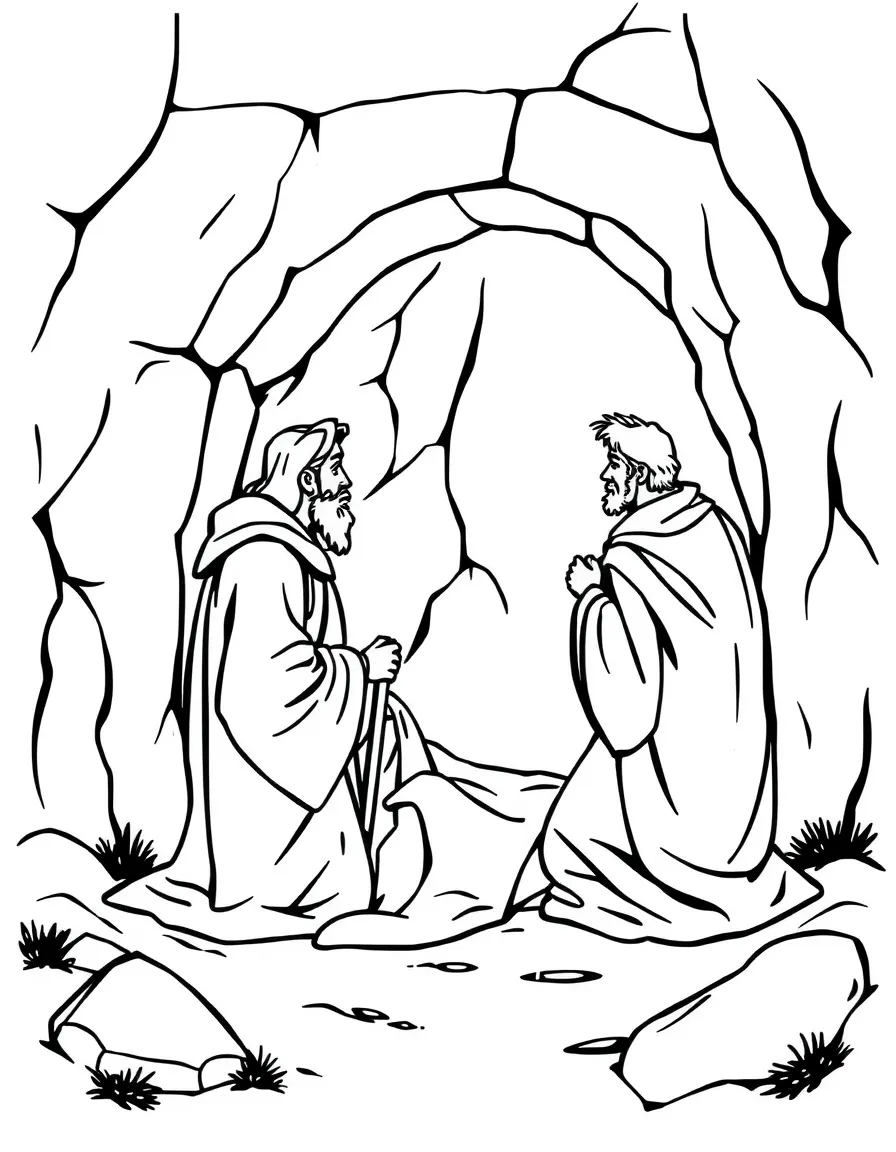 Peter and John looking into the empty tomb at the grave clothes.