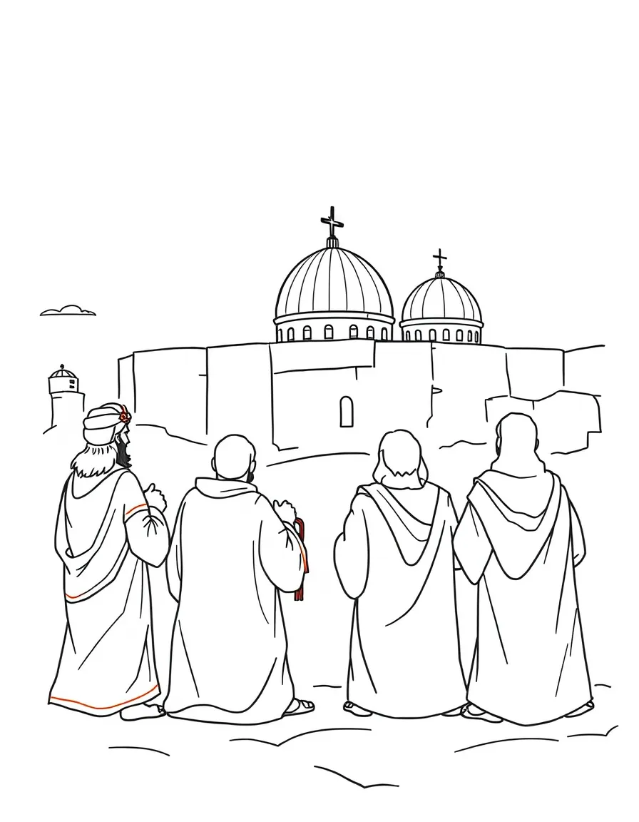 The disciples waiting in Jerusalem for the promise of the Father.