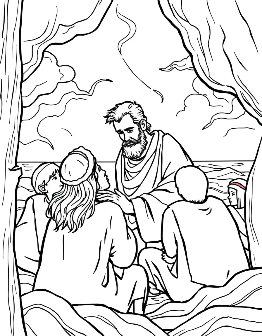 Paul comforting his fellow prisoners during the storm at sea.