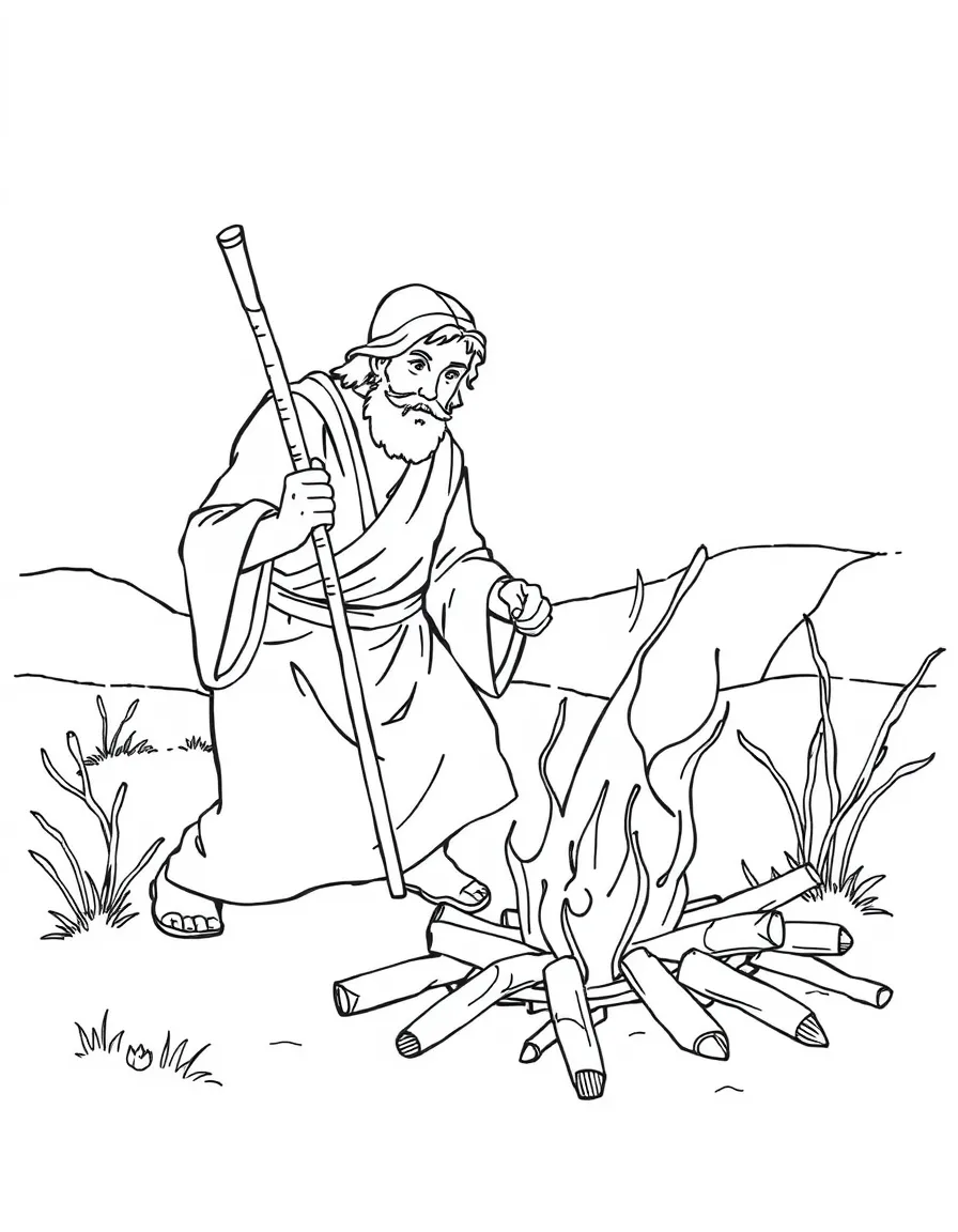 Paul gathering sticks for a fire on Malta.