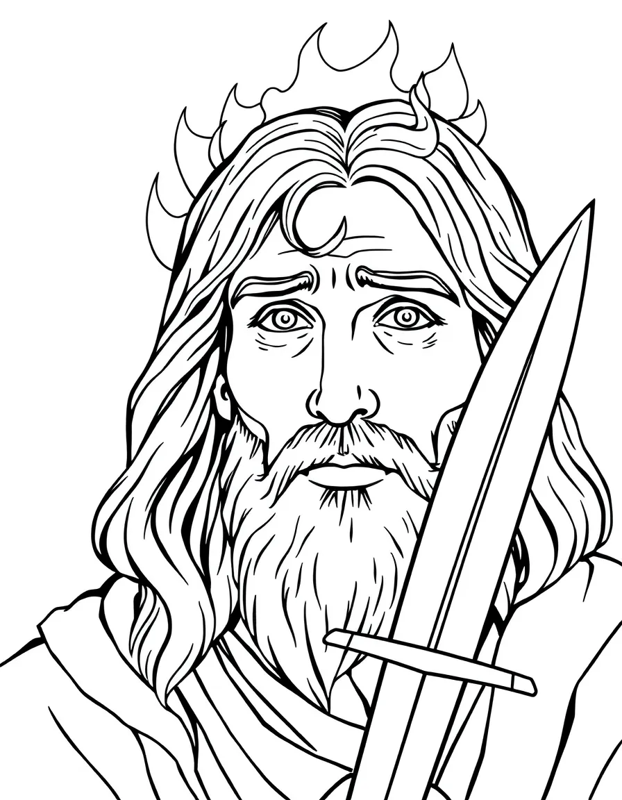 John seeing Jesus with eyes like fire and a sharp two-edged sword.