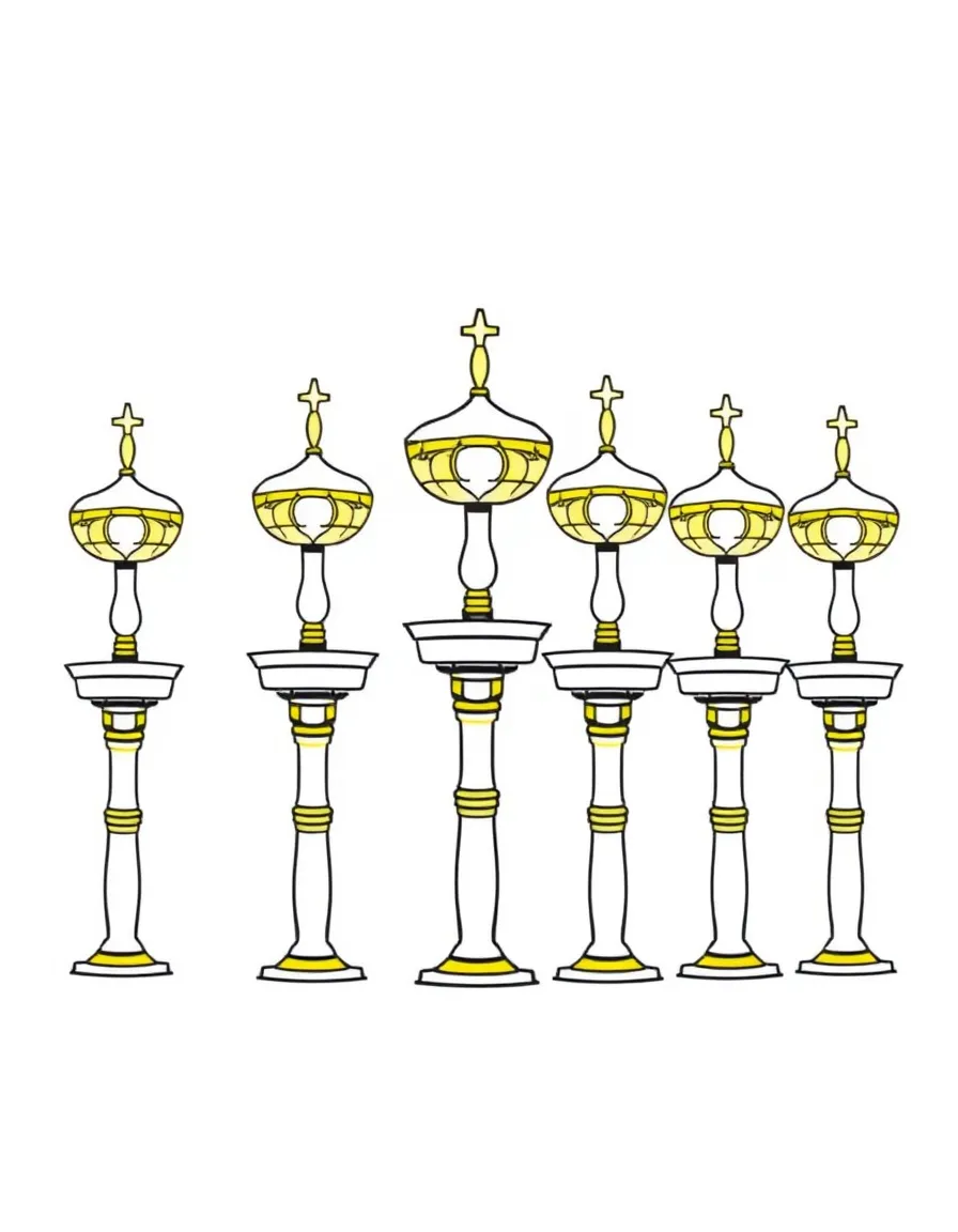 Seven golden lampstands representing the churches.