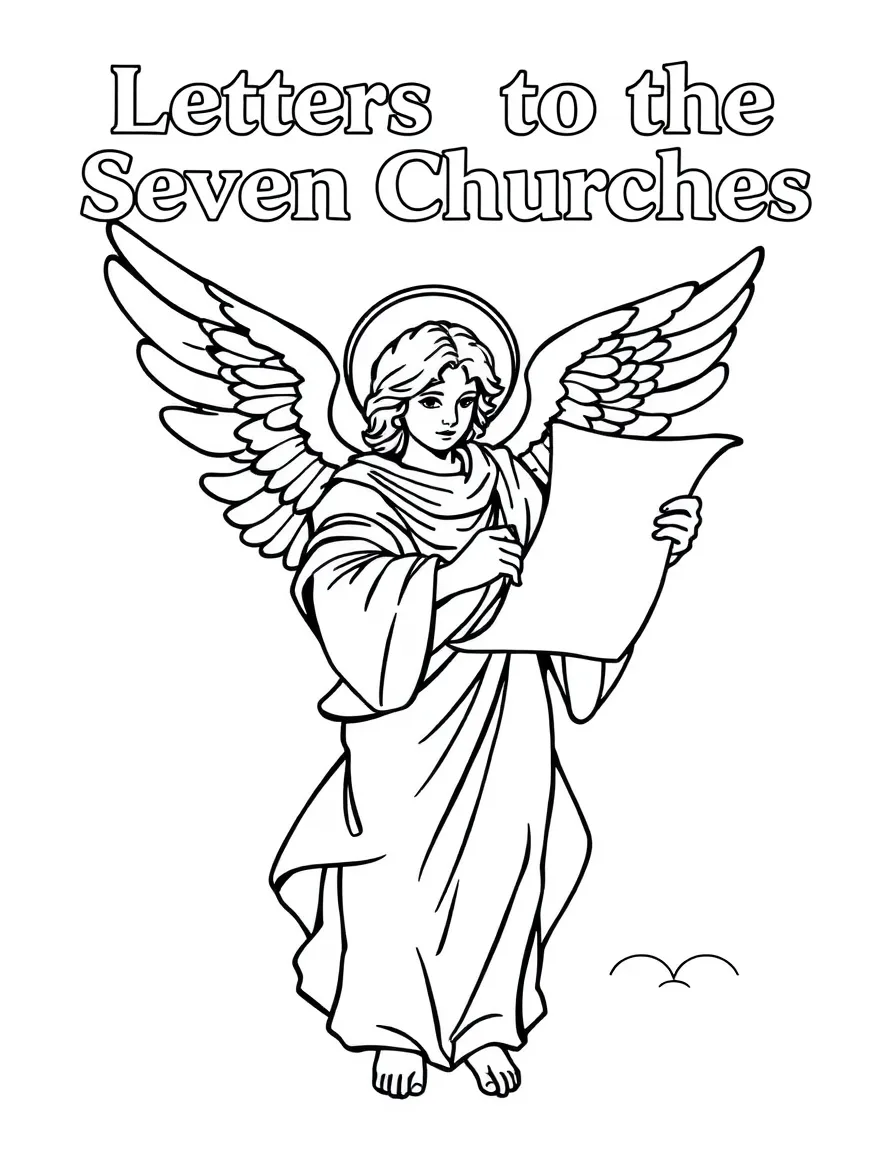 Letters to the seven churches, with an angel holding a scroll.