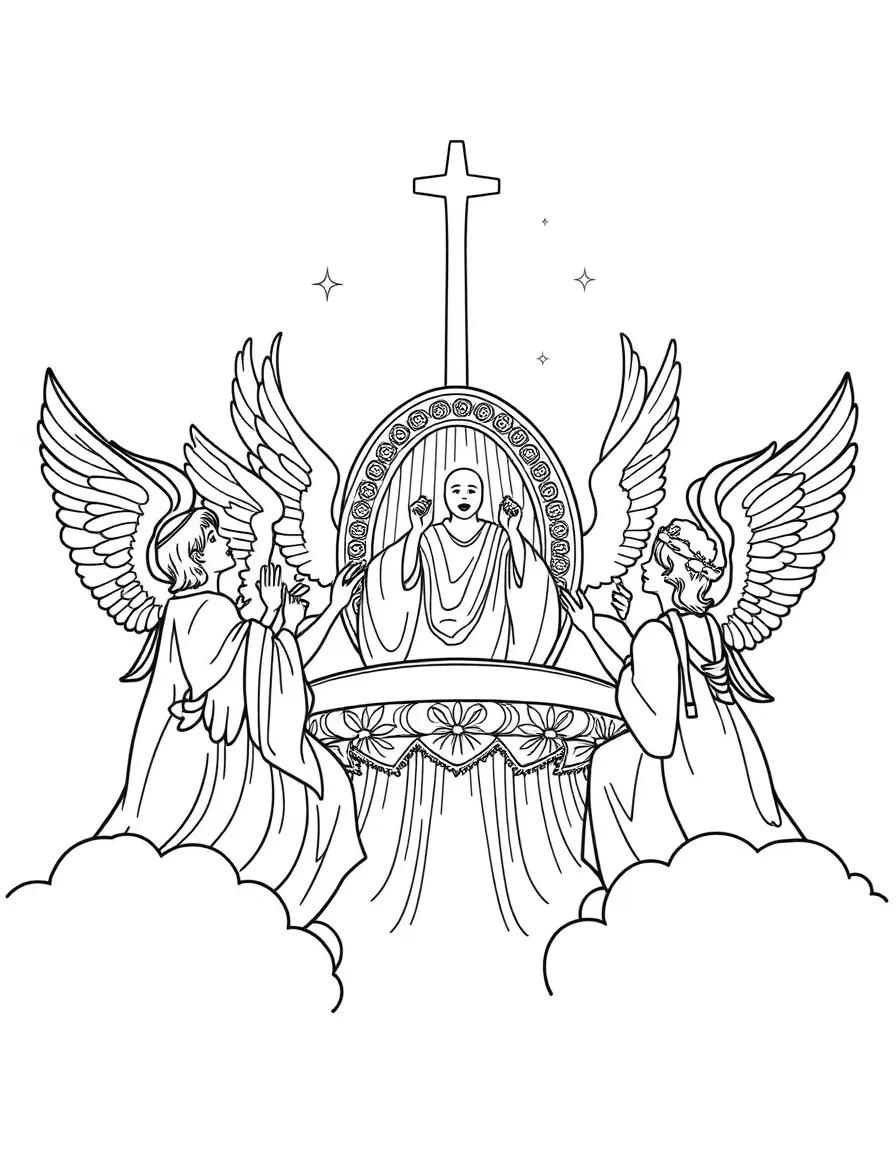 Angels singing a new song around the throne.