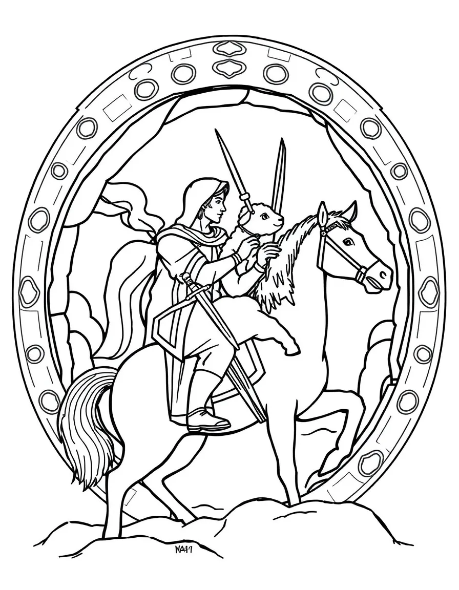 The Lamb opening the second seal, with a rider on a red horse and a sword.