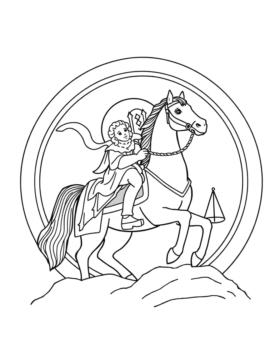 The Lamb opening the third seal, with a rider on a black horse and scales.