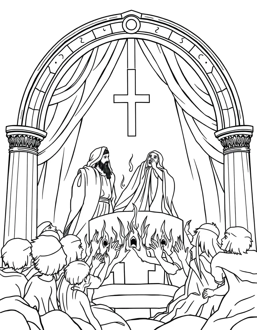 The Lamb opening the fifth seal, with souls under the altar crying out.