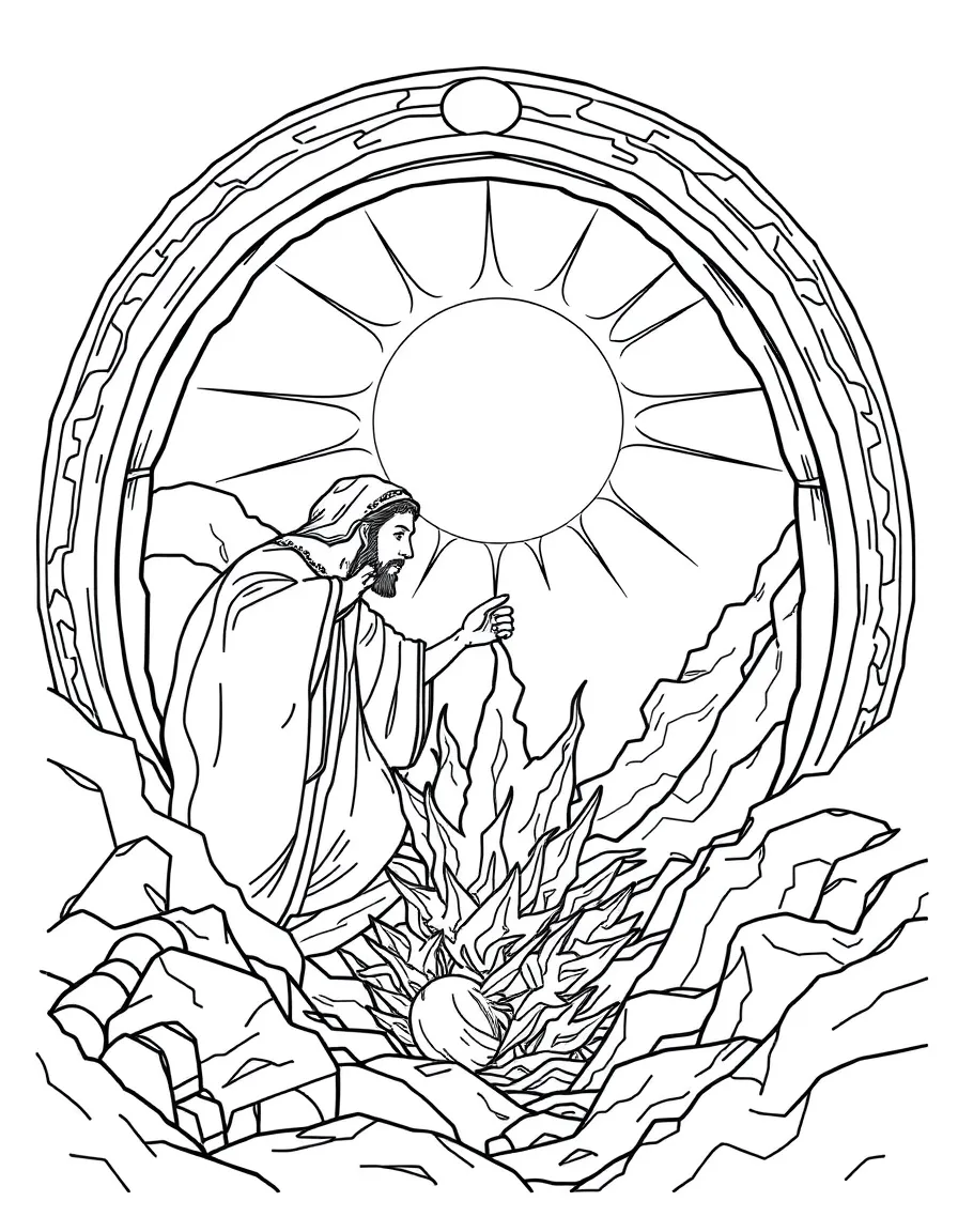The Lamb opening the sixth seal, with a great earthquake and dark sun.