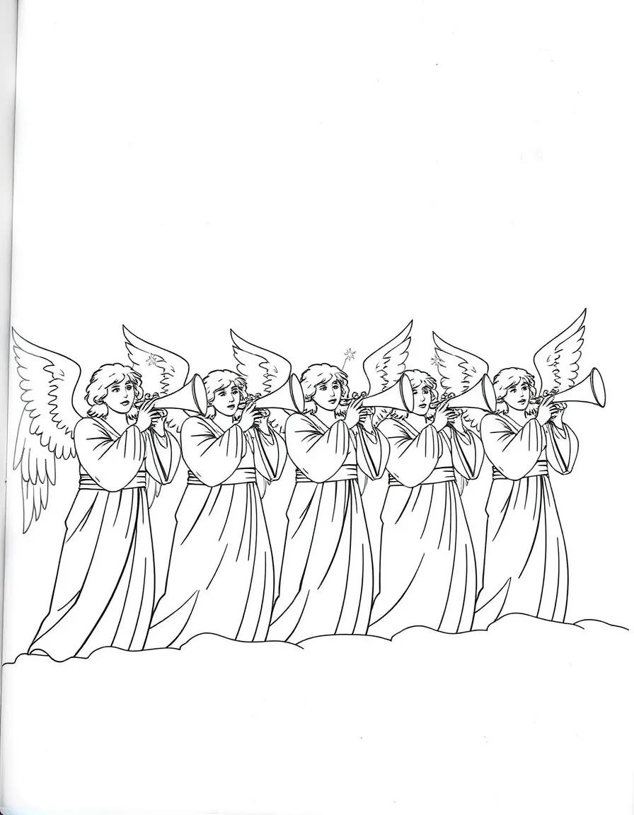 Seven angels with seven trumpets, preparing to blow them.