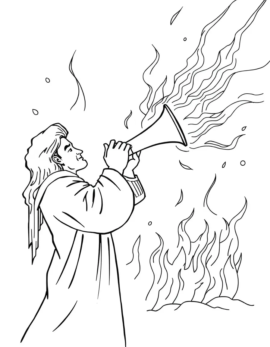 The first trumpet sounding, with hail and fire mixed with blood.