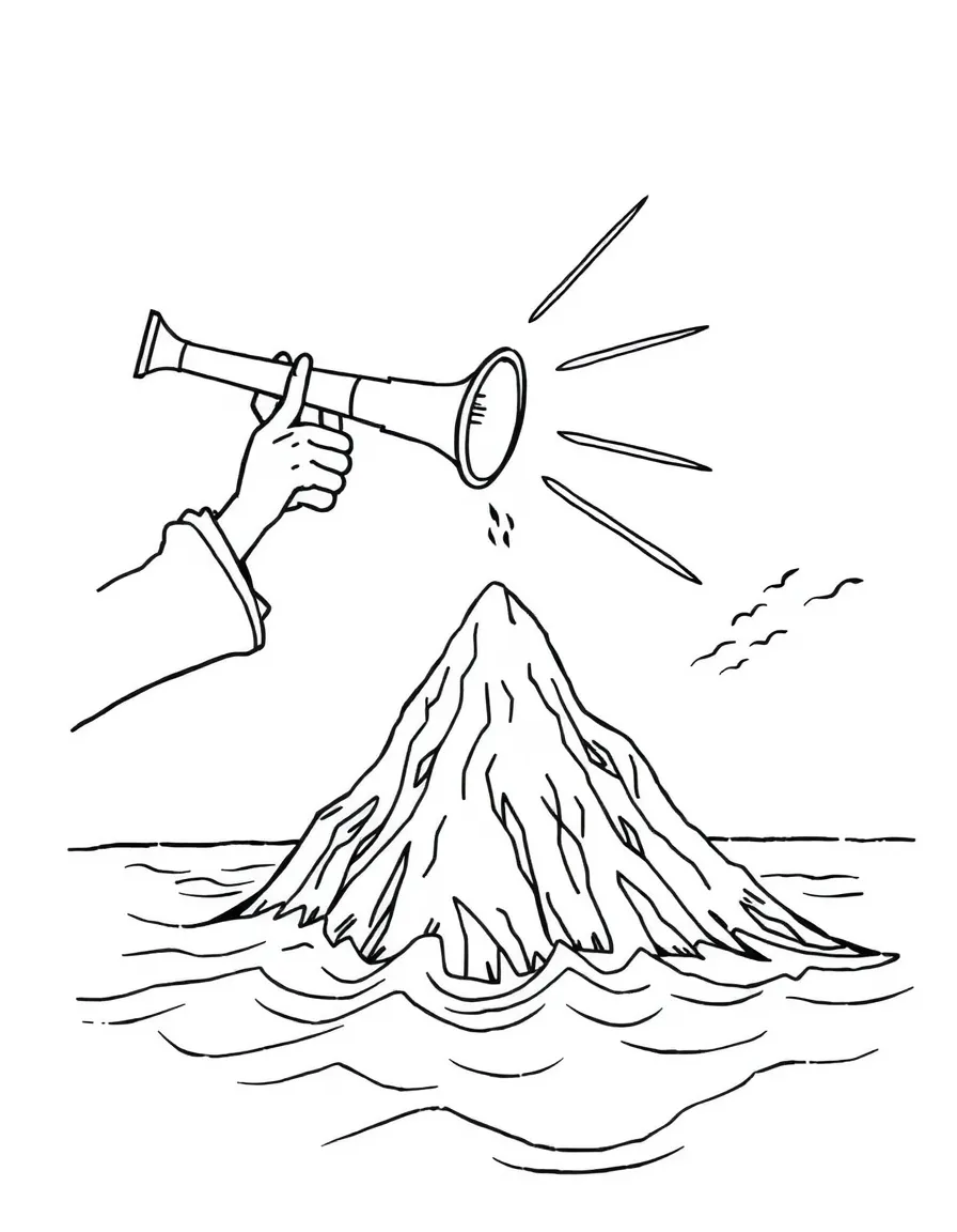 The second trumpet sounding, with a mountain thrown into the sea.