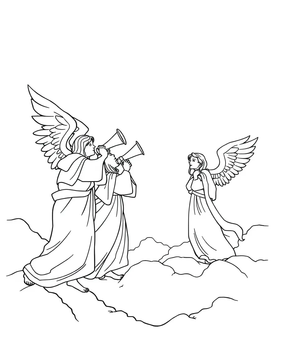 The sixth trumpet sounding, with angels releasing four angels bound at the Euphrates.