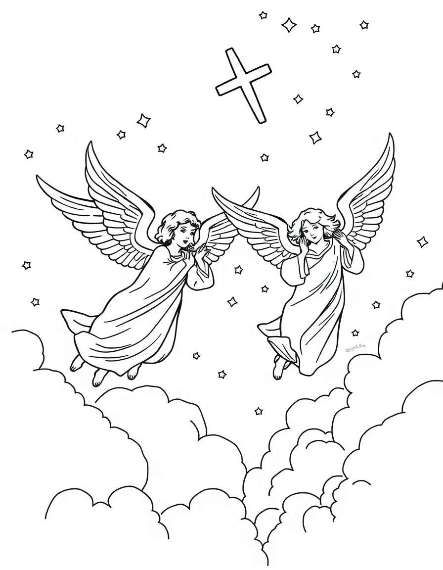 Angels flying through the air, proclaiming the everlasting Gospel.