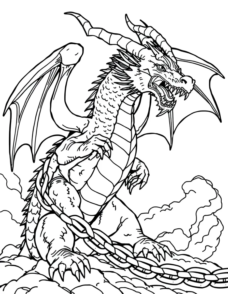 The dragon, Satan, bound with a great chain for a thousand years.