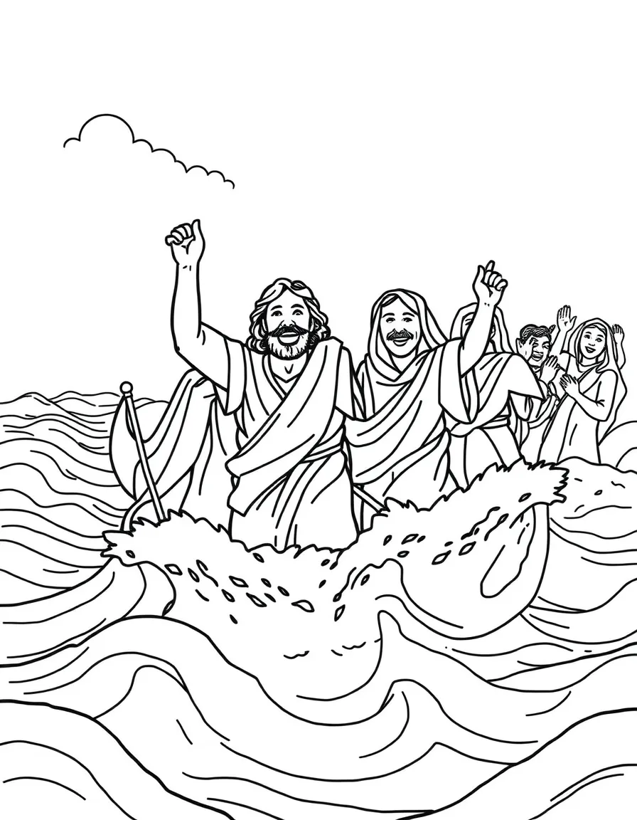 The Israelites crossing the Red Sea with joy and relief.