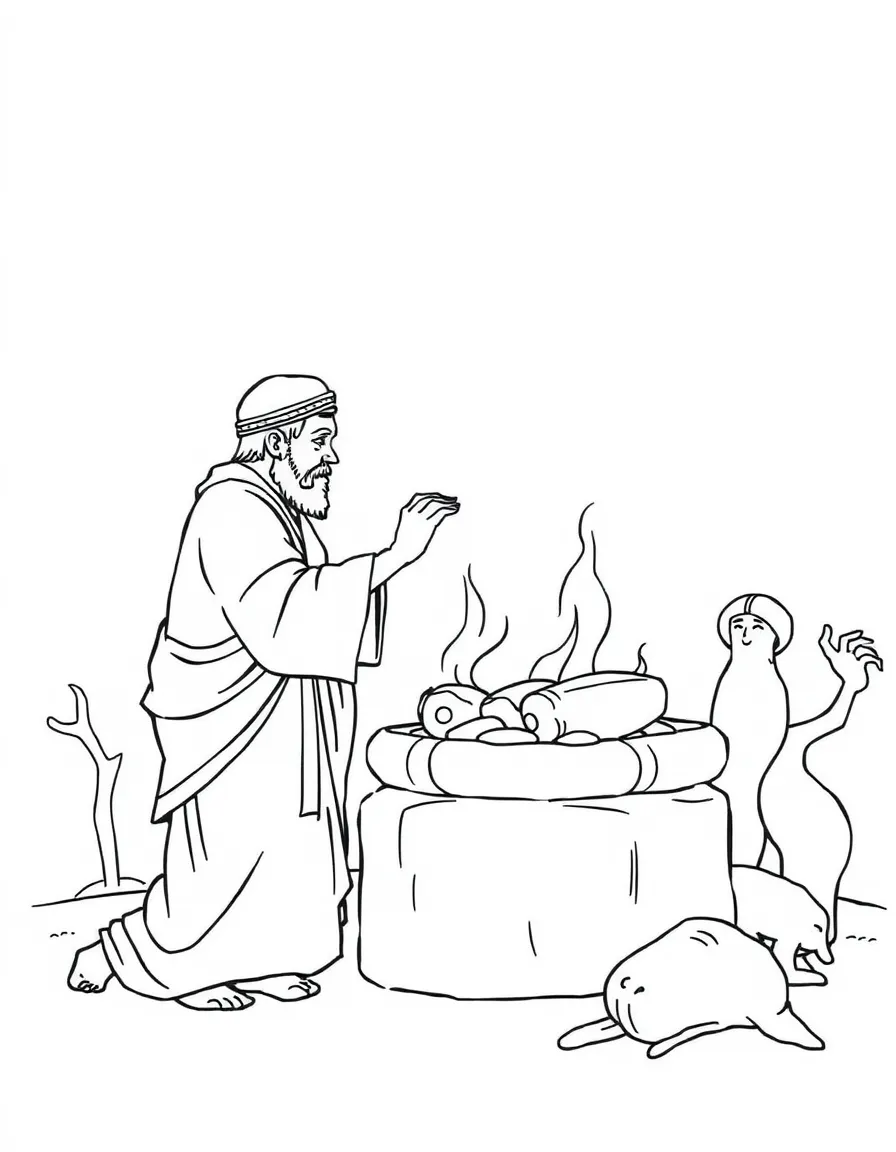 Aaron offering sacrifices at the altar.