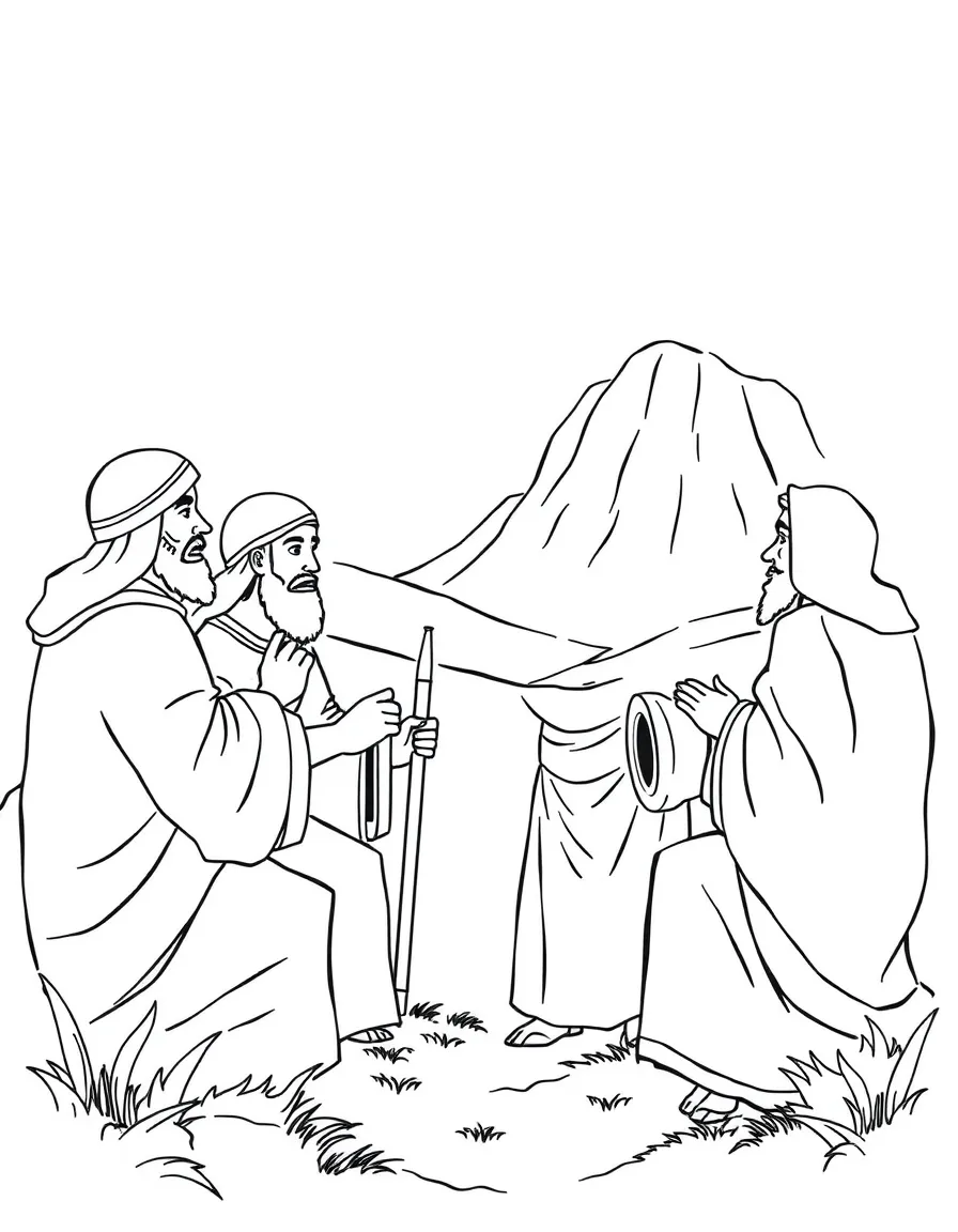 The spies giving their report about the Promised Land, with some being fearful.