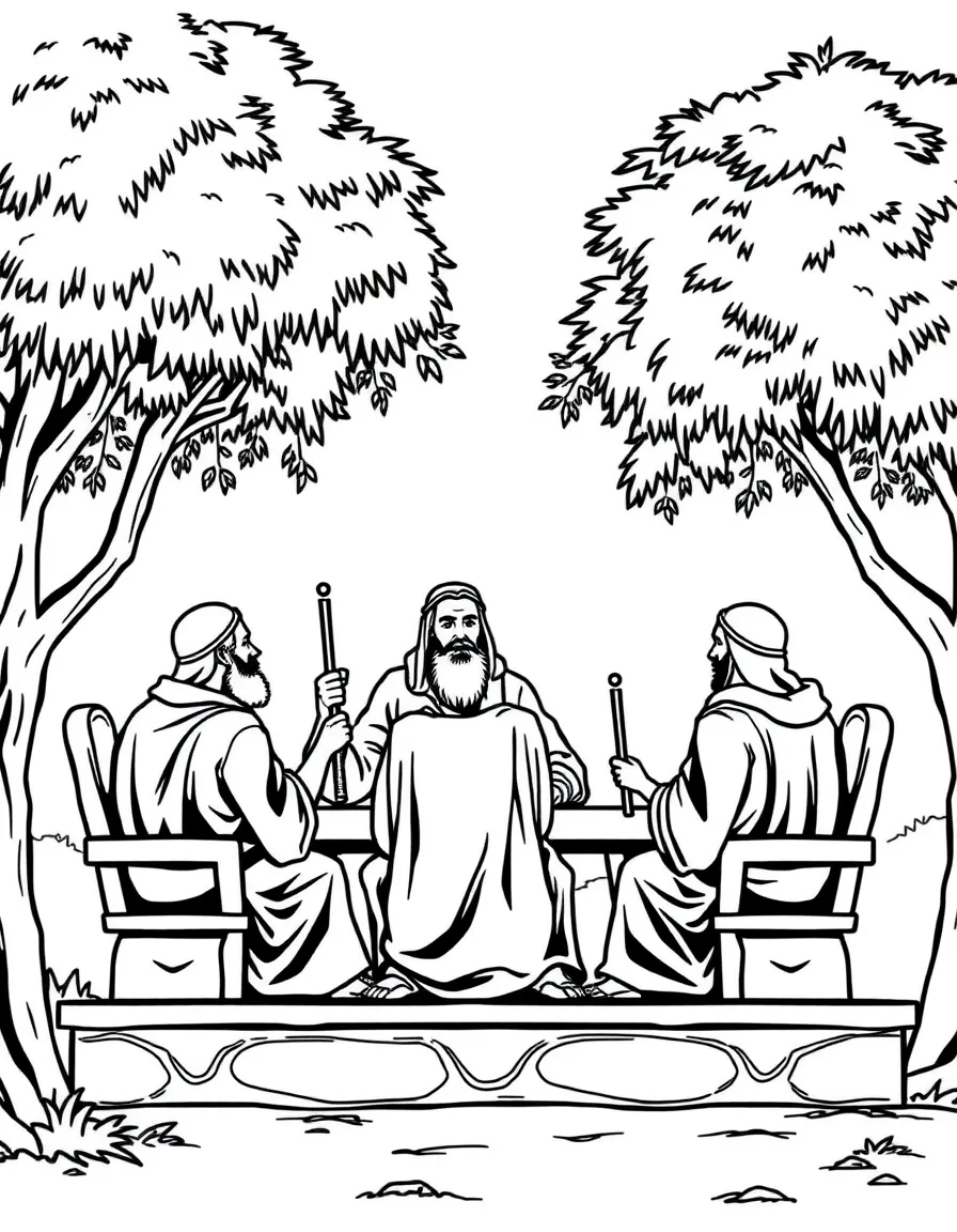 Judges ruling Israel, sitting under trees to hear cases.