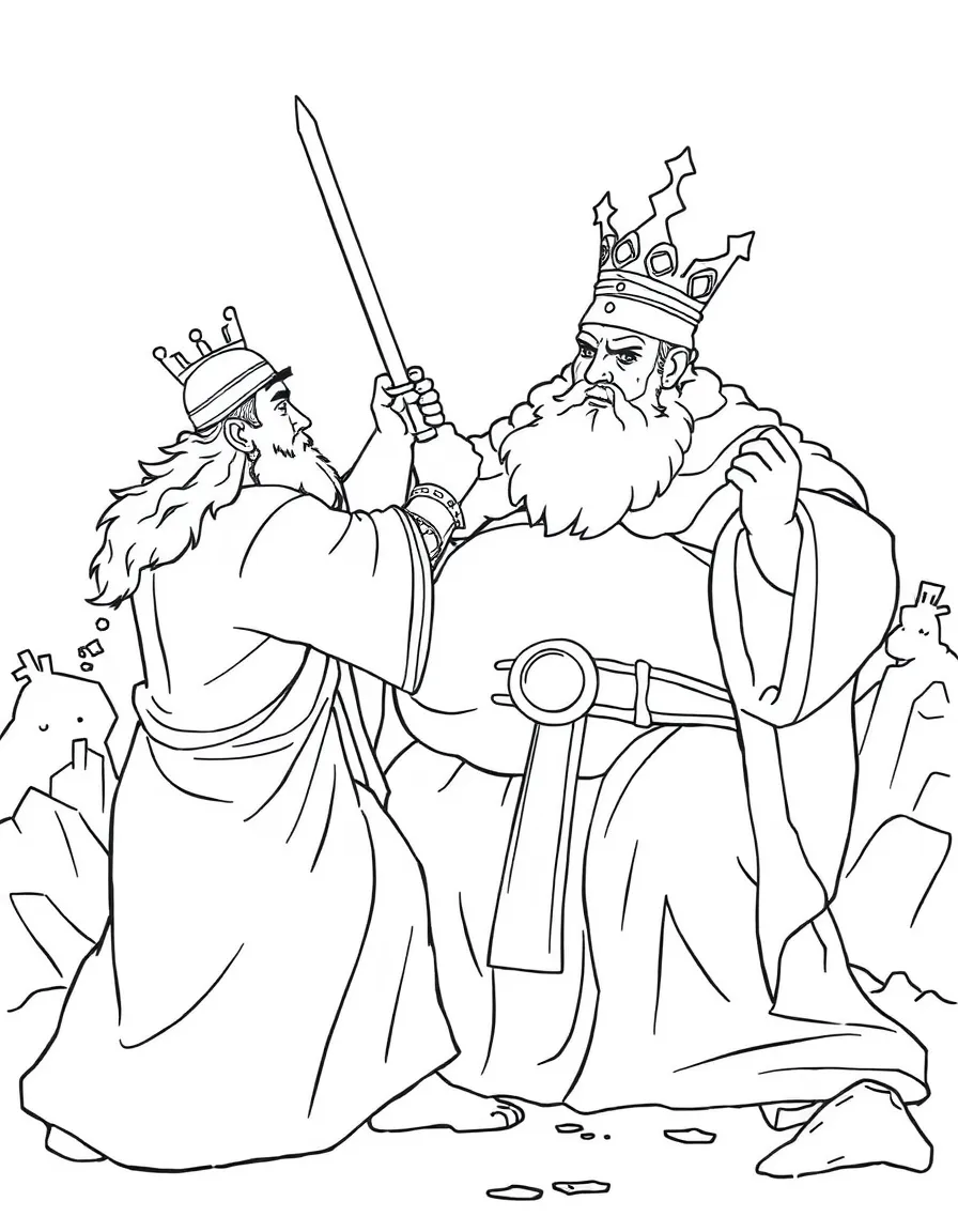Ehud assassinating King Eglon, who is a very fat king (simplified).