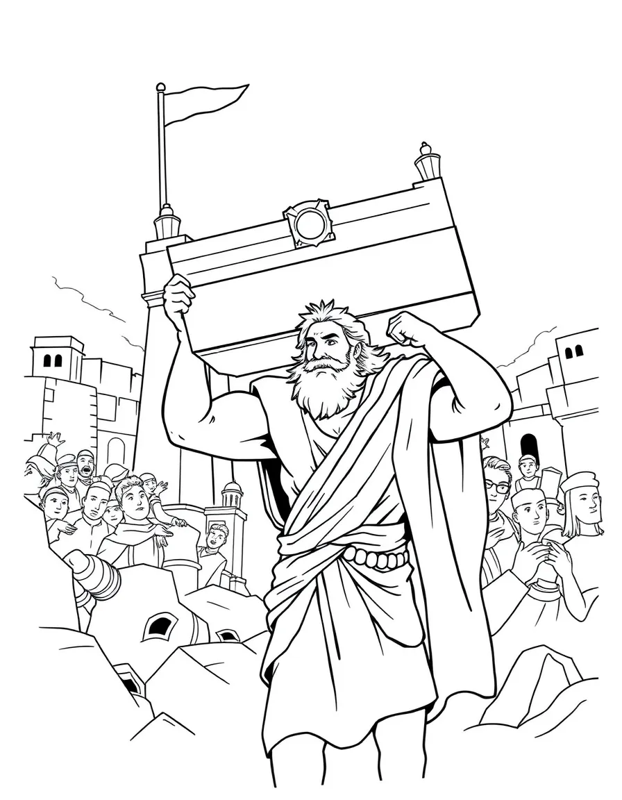Samson carrying the city gates on his shoulders.