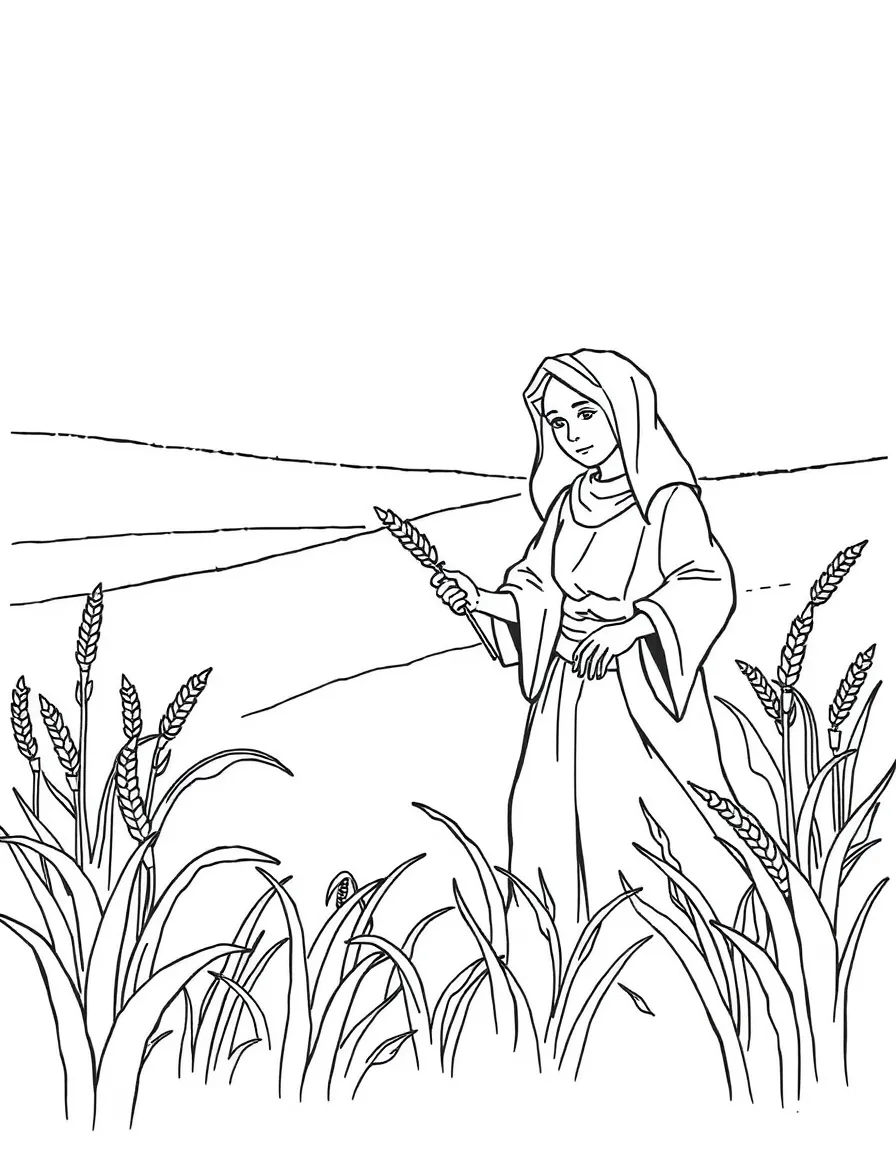 Ruth gleaning in the fields, picking up leftover grain.