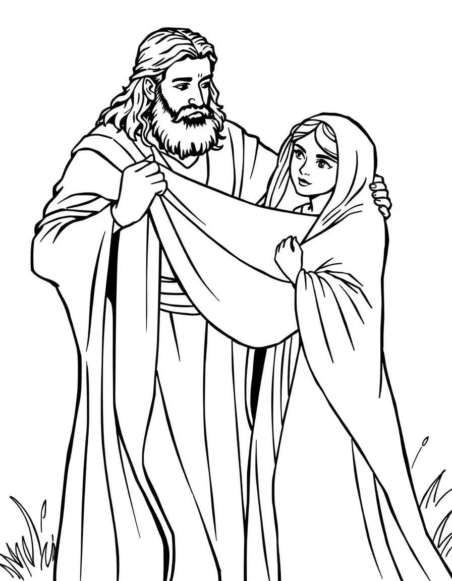 Boaz spreading his cloak over Ruth as a sign of protection.