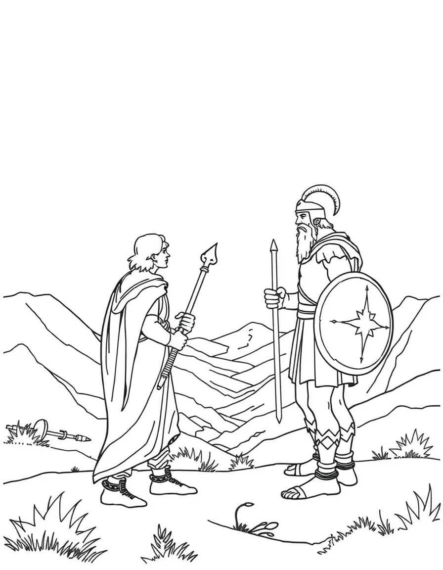 David and Goliath facing each other across a valley.