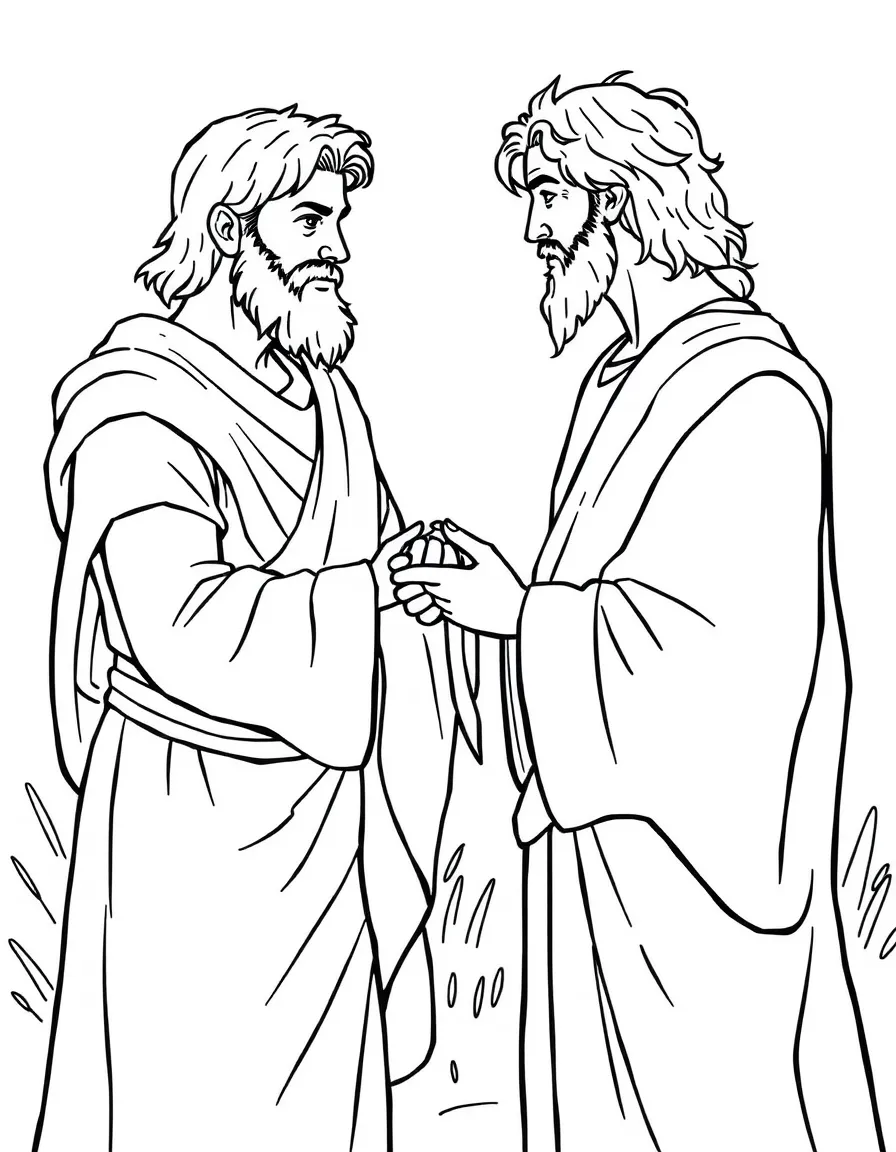 David showing Saul the piece of cloth he cut from his robe.