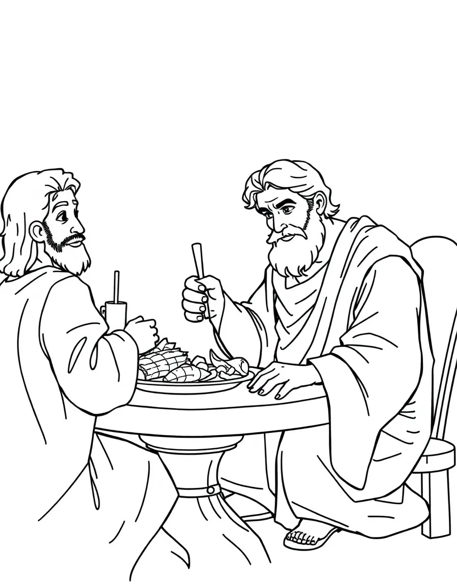 Mephibosheth, Jonathan's lame son, eating at David's table.
