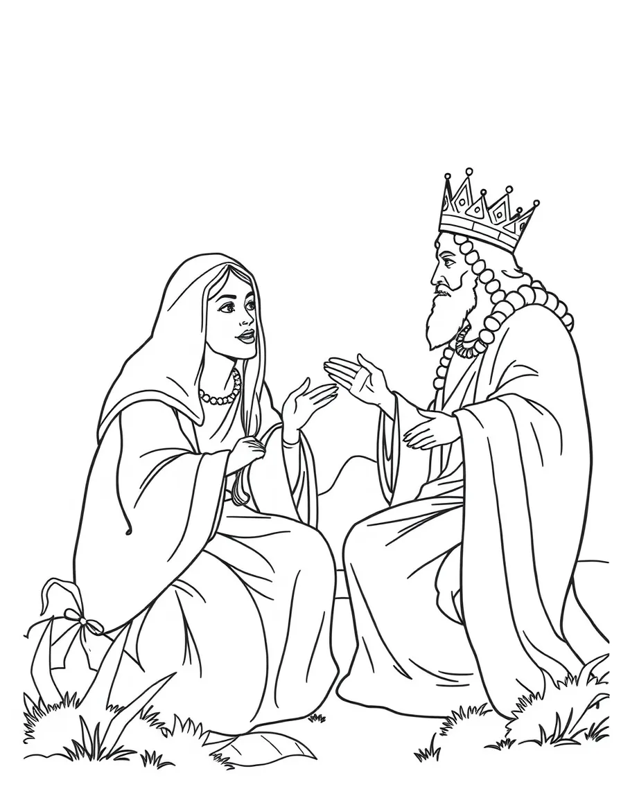The Queen of Sheba testing Solomon with hard questions.