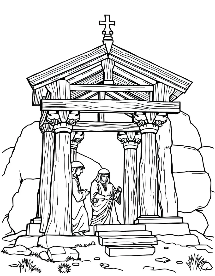 Solomon building the temple with cedar from Lebanon.