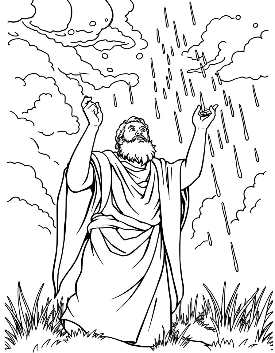 Elijah sealing up the sky so it won't rain for three years.