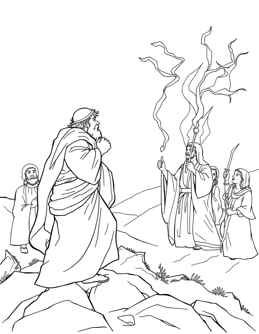 Elijah challenging the prophets of Baal on Mount Carmel.