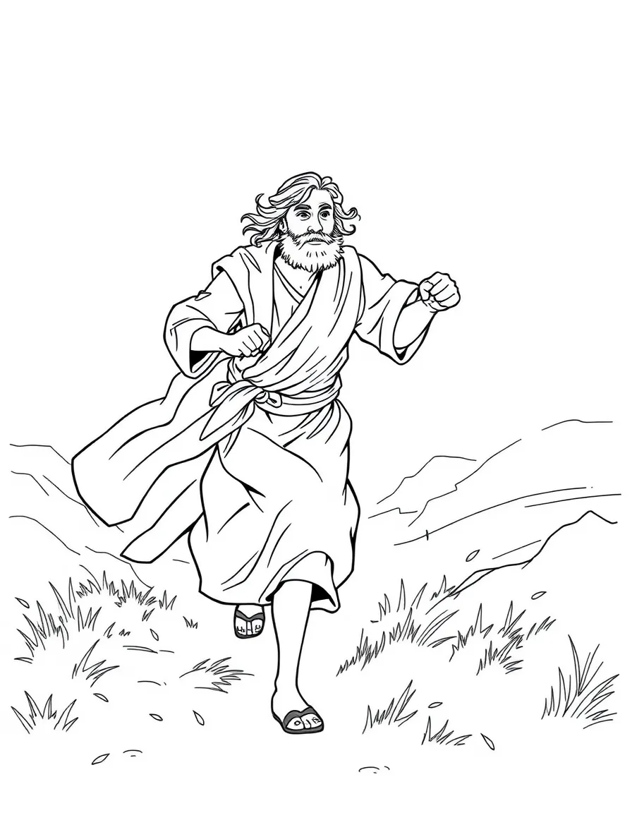 Elijah running from Jezebel after his great victory.
