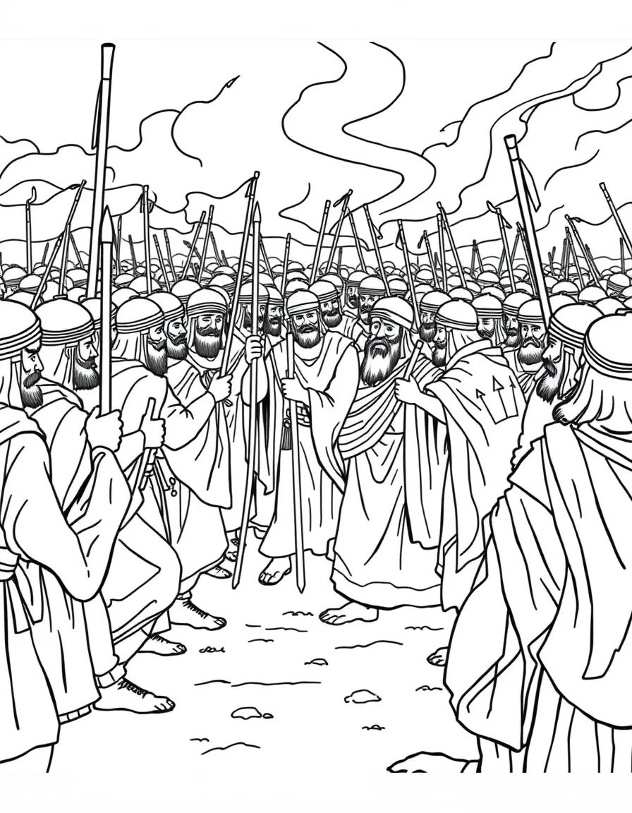 The Assyrian army surrounding Elisha and his servant.