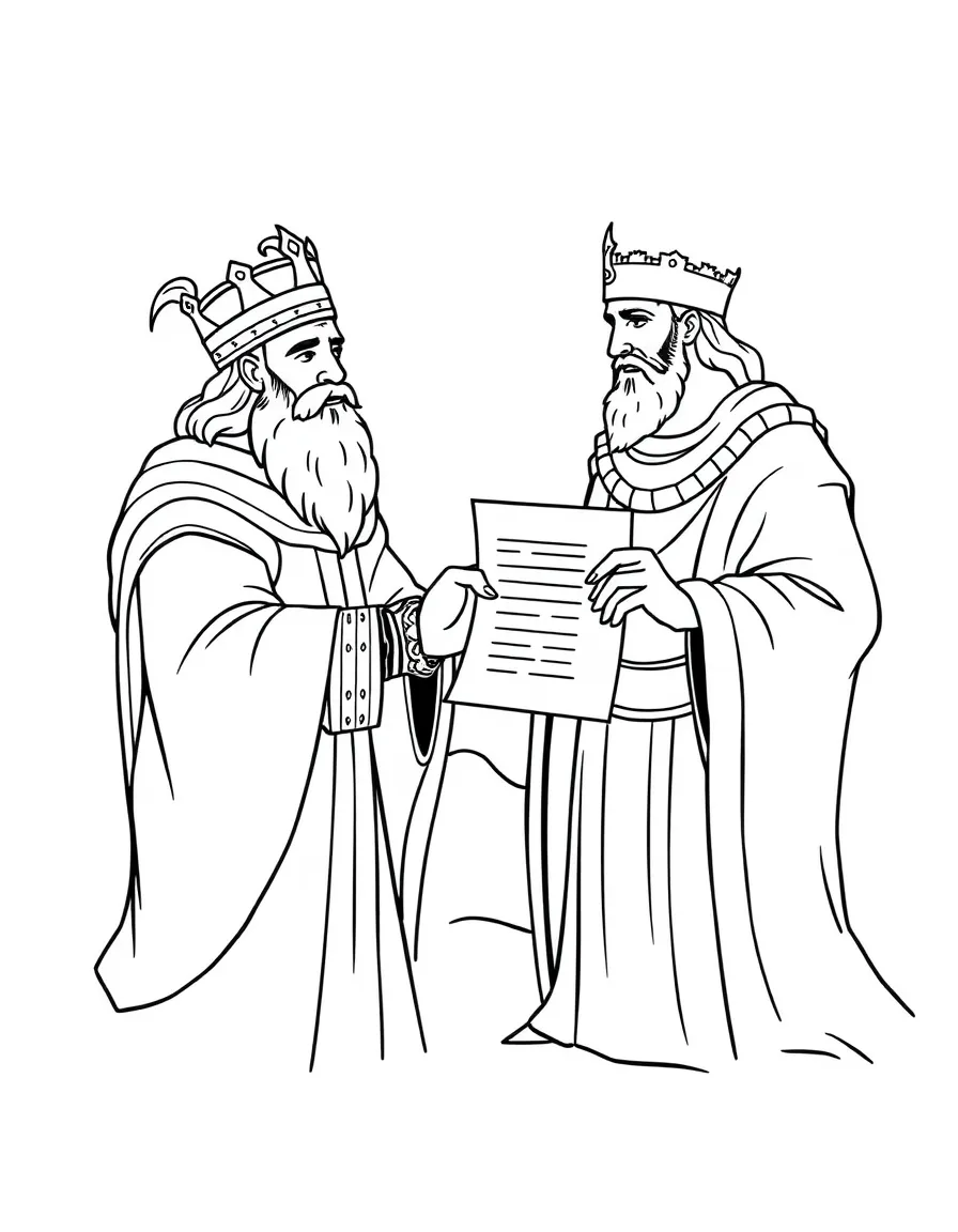 King Hezekiah receiving a letter from the king of Assyria.