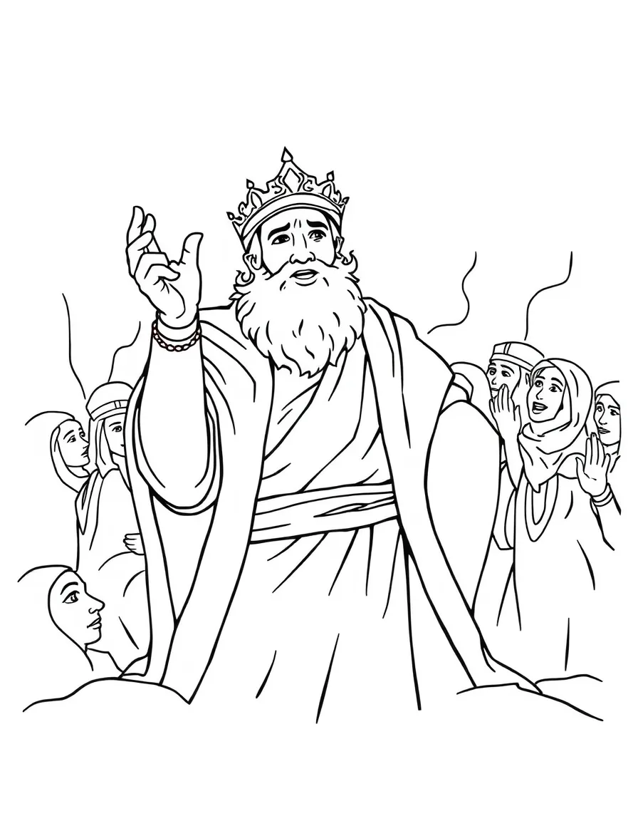 King Manasseh repenting in Babylon and being restored.